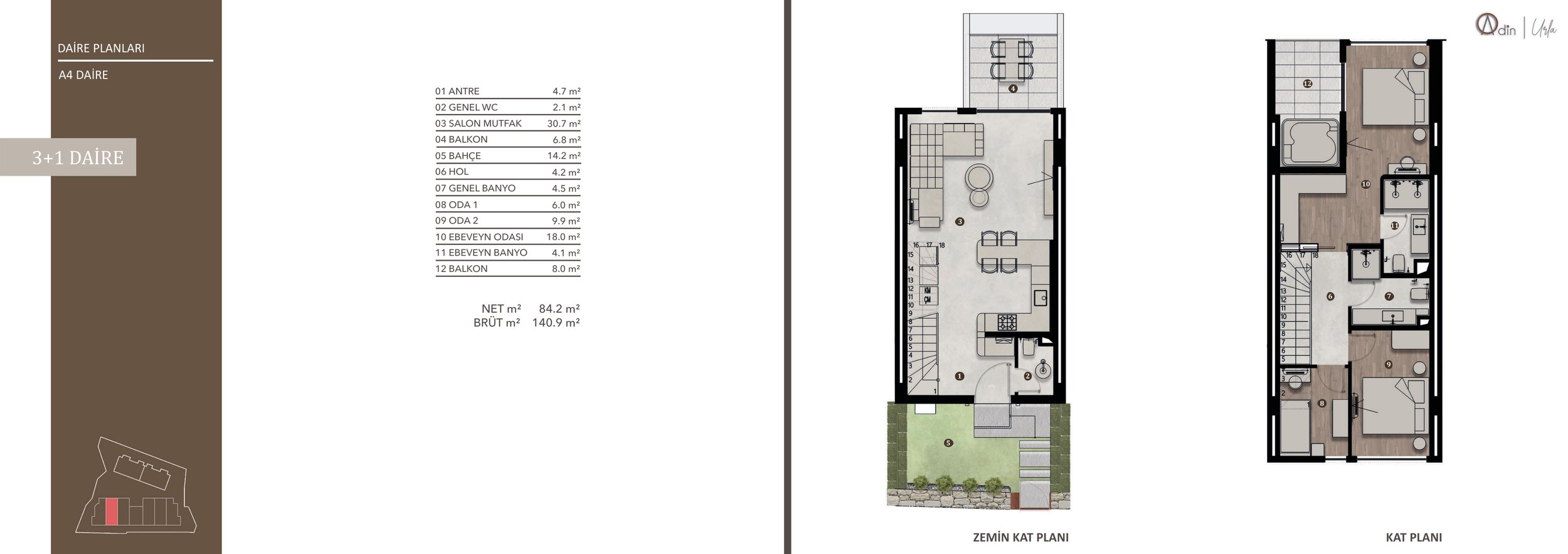 Urla Adin A4 3+1 daire planı