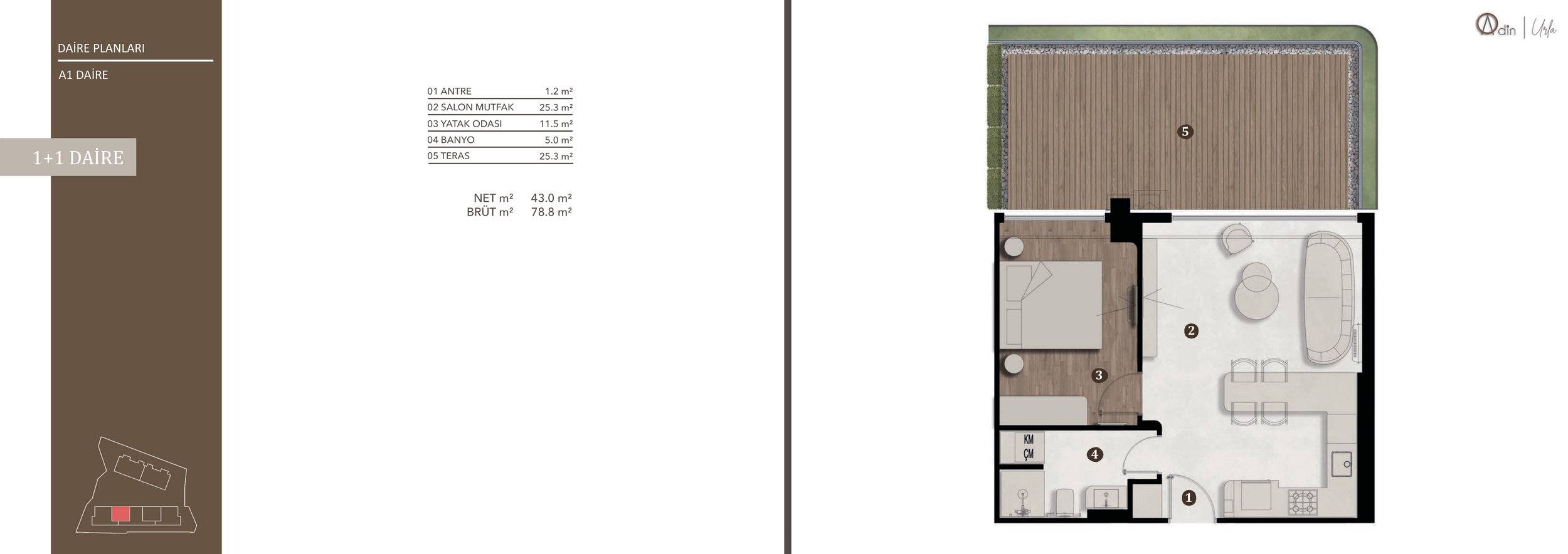 Urla Adin A1 1+1 daire planı